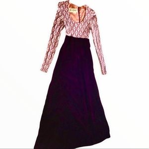 Vintage 70’s Young Inoccent Granny Core Dress Plum w/Purple Velvet Maxi